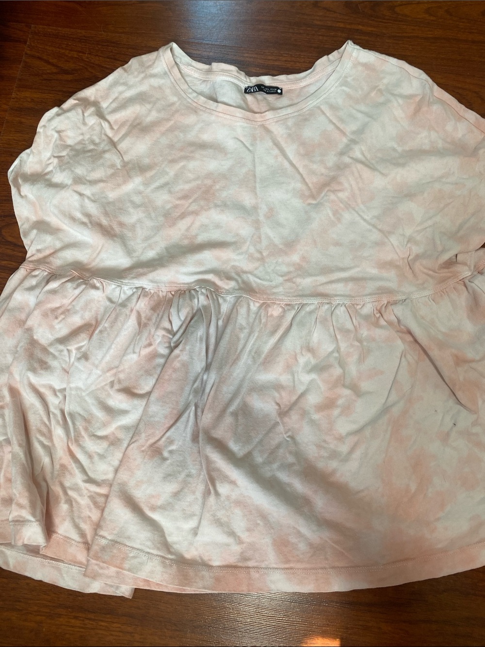 Zara Pale Pink Tie-Dye Peplum Tee